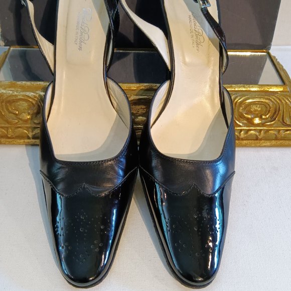Brooks Brothers Y2K Classic Martine Black Leather Spectator Sling Back Heels 8.5 - Picture 2 of 9